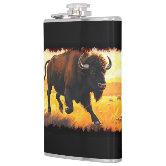 プレインズバッファロー走 – アメリカのバッファローのアートワーク フラスク (左)