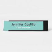 プレインブルー白黒ミニマルモダンリスト デスクネームプレート (正面)