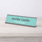 プレインブルー白黒ミニマルモダンリスト デスクネームプレート (正面)