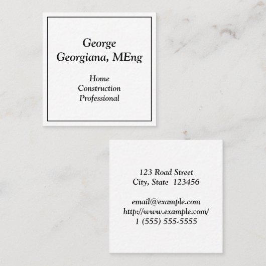 プレインホーム建築プロフェッショナルプロファイルカード スクエア名刺 (正面/裏面)