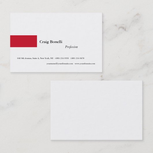 プレインレッドホワイトミニマリストモダンプロフェッショナル 名刺 (正面/裏面)