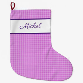 プレイ素朴ド模様ラベンダー名前をカスタムする ラージクリスマスストッキング