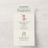 プレグォサウルス 可愛い 面白い 恐竜 女の子 ベイビーシャワー オールインワン招待状 (内側)