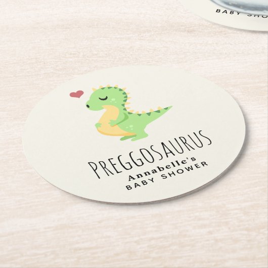 プレグゴサウルス かわいい恐竜ベビーシャワー ラウンドペーパーコースター (アングル)