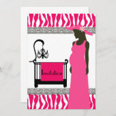 プレグナンとピンクとゼブラベビーシャワー招待状 招待状 (正面/裏面)