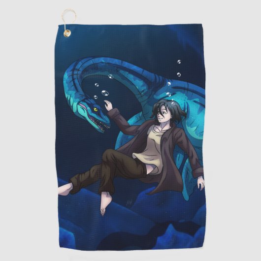 プレシオサウルスで水中 ゴルフタオル (正面)