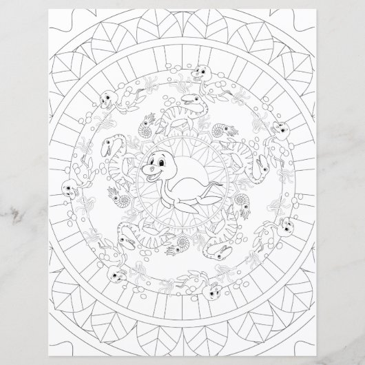 プレシオサウルス恐竜マンダラキッズカラーリングページ (正面)