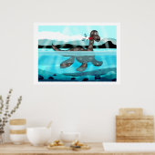 プレジオサウルス恐竜の絵 ポスター (キッチン)