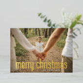 プレスはっきりした金ゴールドモダンメリークリスマスフォト 箔シーズンカード (立ち正面)