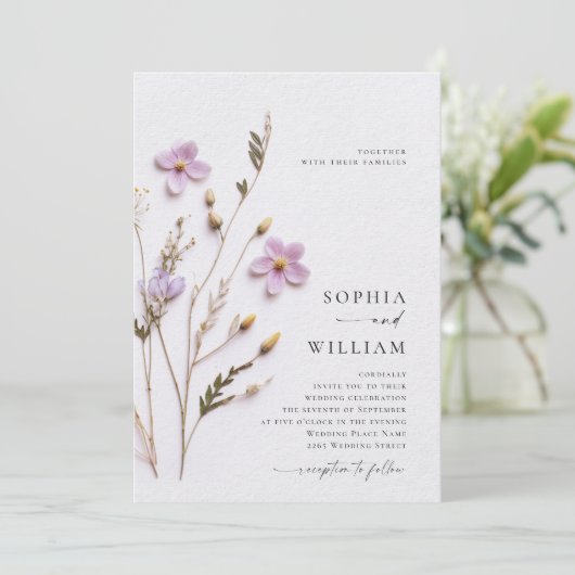 プレスエレガントドライパステルボホフラワーズ結婚 招待状 (スタンド正面)