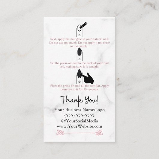 プレスオン命令を適用する爪、 ネイルの方法  名刺 (裏面)