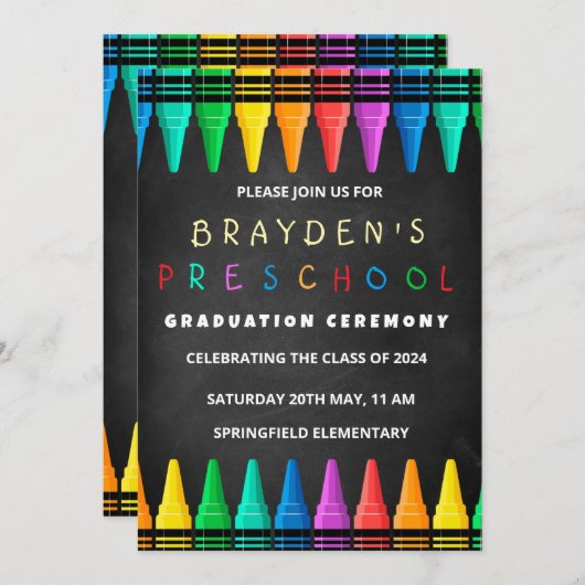 プレスクールのキッズシャルボード卒業招待状 招待状 (正面/裏面)