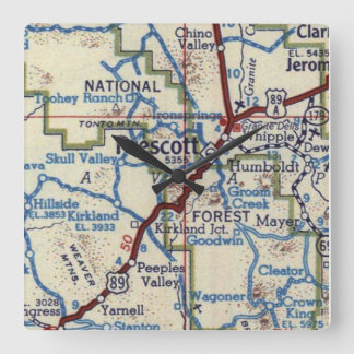 プレスコットアリゾナヴィンテージの地図 スクエア壁時計