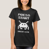 プレススタートInsertコインゲーマーデザイン Tシャツ (正面)