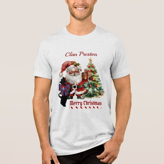 プレストンスコットドッグパーソナライズされたクリスマスTシャツ トライブレンドTシャツ (正面)