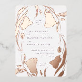 プレスバラ金ゴールド春ボホワイルドフラワー結婚ズ 箔招待状 (正面)