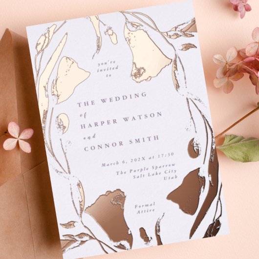 プレスバラ金ゴールド春ボホワイルドフラワー結婚ズ 箔招待状