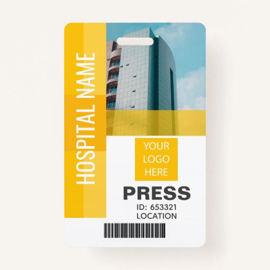 プレスバーコード、ロゴ黄色ID バッジ (正面)