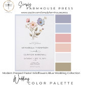 プレスモダンパステルワイルドフラワーズブルー結婚ズ 招待状