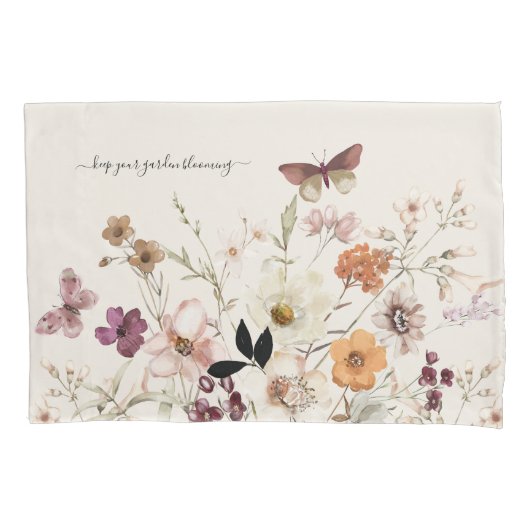 プレスワイルドフラワーズコテージコアクリームカスタム 枕カバー (正面)