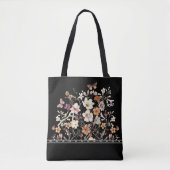 プレスワイルドフラワーズコテージコアモノグラムブラック トートバッグ (正面)
