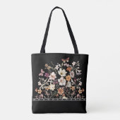 プレスワイルドフラワーズコテージコアモノグラムブラック トートバッグ (裏面)