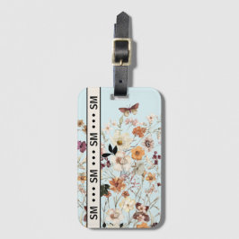 プレスワイルドフラワーズコテージコアモノグラムブルー ラゲッジタグ