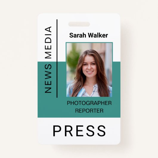 プレス作業者IDマスメディア従業員の写真ターコイ バッジ (正面)