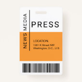 プレス作業者IDマスメディア従業員の写真（黄色） バッジ (裏面)