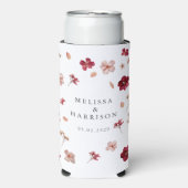 プレス加工の赤とクリーム色の花のウェディング スリム缶クーラー (Seltzer正面)