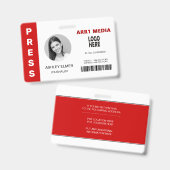 プレス従業員ID赤写真テンプレート バッジ (正面&裏面)
