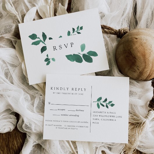 プレス植物用RSVPポストカード(食事の選択あり) インビテーションポストカード