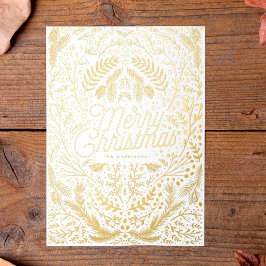 プレス金ゴールドの葉と果実メリークリスマス 箔シーズンカード