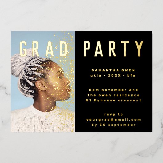 プレス金ゴールドエレガント植物学グラッドフォトパーティー 箔招待状 (正面)