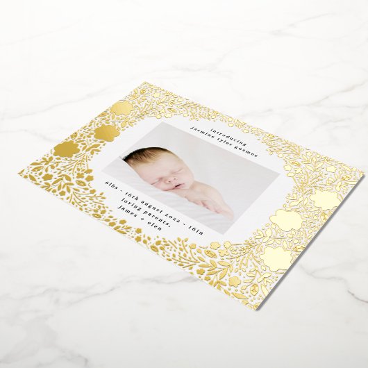 プレス金箔花模様ベビー誕生発表 箔招待状 (回転した状態)