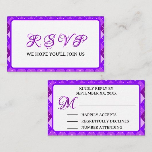 プレズゴ結婚ルフパーティーウィークエンドパープルアーガイル エンクロージャーカード (正面/裏面)