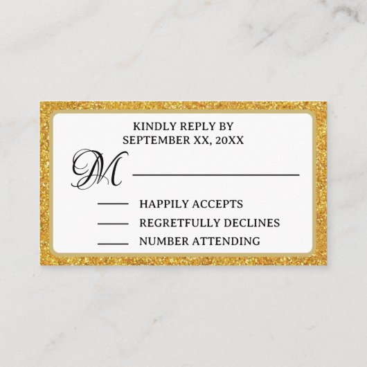 プレズゴ結婚ルフパーティーウィークエンドホワイト金ゴールドグリッター エンクロージャーカード (裏面)