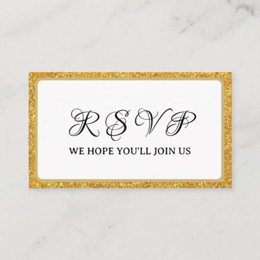 プレズゴ結婚ルフパーティーウィークエンドホワイト金ゴールドグリッター エンクロージャーカード (正面)