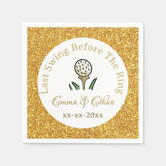 プレズゴ結婚ルフパーティーウィークエンドホワイト金ゴールドグリッター スタンダードカクテルナプキン (正面)