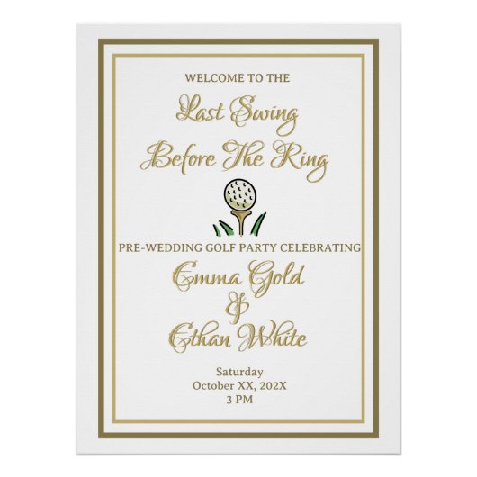 プレズゴ結婚ルフパーティー週末アクティビティホワイト金ゴールド ポスター (正面)