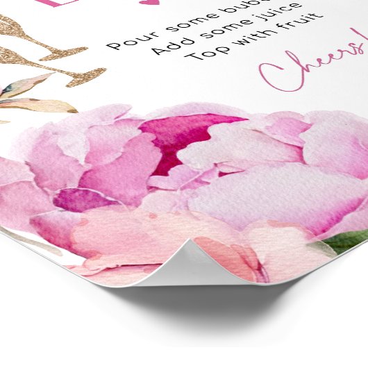 プレセコバーブライトピンク牡丹ブライダルミモサバー ポスター (角)