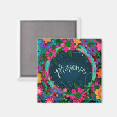 プレゼンスかわいらしおもしろいブルーピンクフローラのインスピレーション マグネット (正面/裏面)