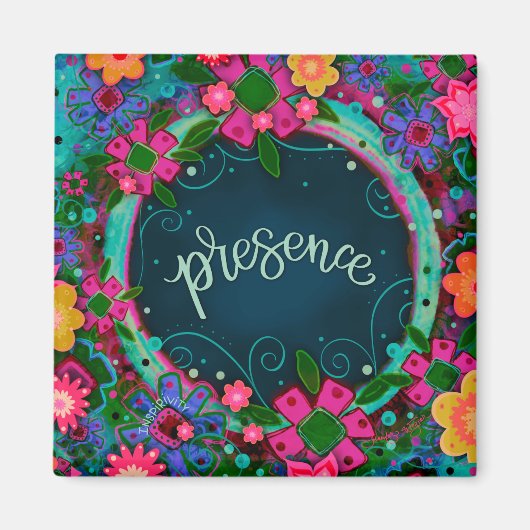 プレゼンスかわいらしおもしろいブルーピンクフローラのインスピレーション マグネット (正面)