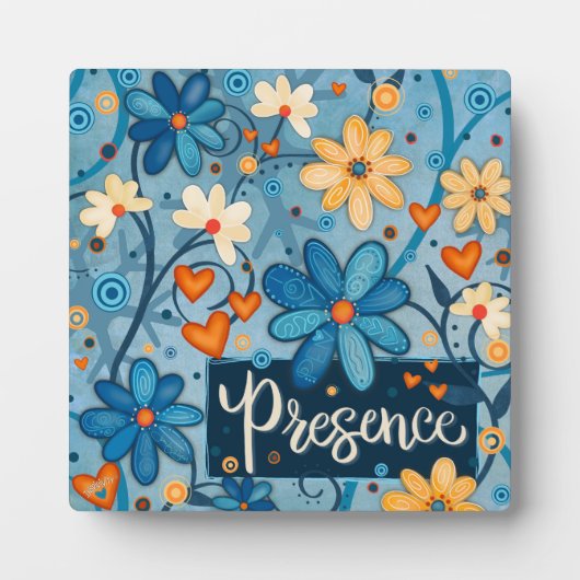 プレゼンス感動的ハートフローラかわいらし青 フォトプラーク (正面)