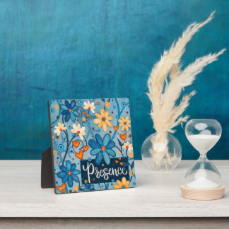 プレゼンス感動的ハートフローラかわいらし青 フォトプラーク