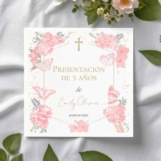 プレゼンタシオンデ3アニョスナプキンズバターフリスピンク スタンダードカクテルナプキン