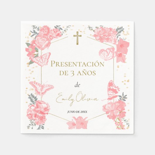 プレゼンタシオンデ3アニョスナプキンズバターフリスピンク スタンダードカクテルナプキン (正面)