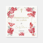 プレゼンタシオンデ3アニョスナプキンズバターフリスレッド スタンダードカクテルナプキン (正面)