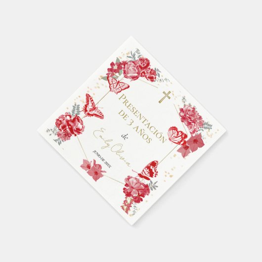 プレゼンタシオンデ3アニョスナプキンズバターフリスレッド スタンダードカクテルナプキン (角)