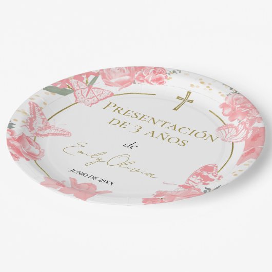 プレゼンタシオン3アニオス紙プレートバターフリスピンク ペーパープレート (アングル)